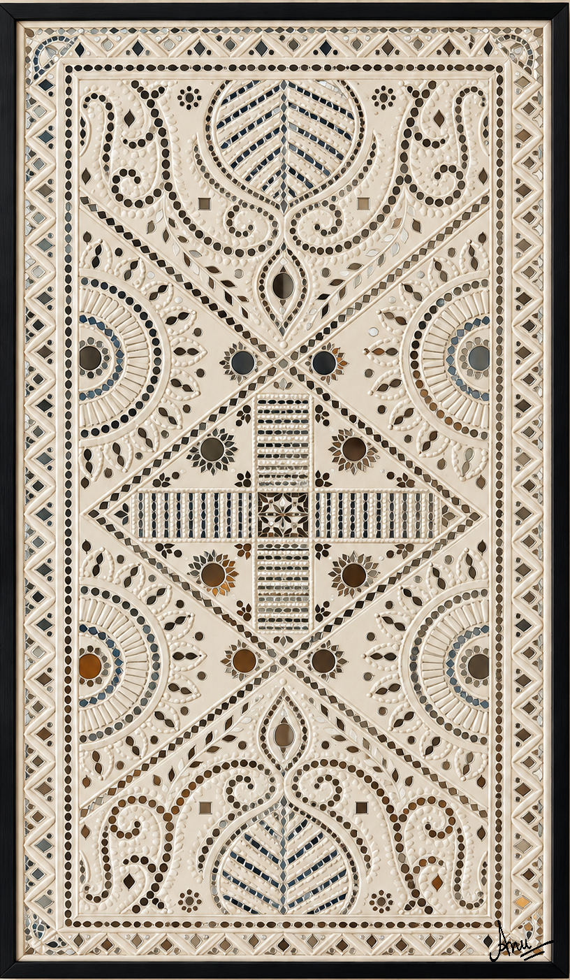 Handcrafted Lippan artwork by Anu Jha with traditional Kutch patterns
